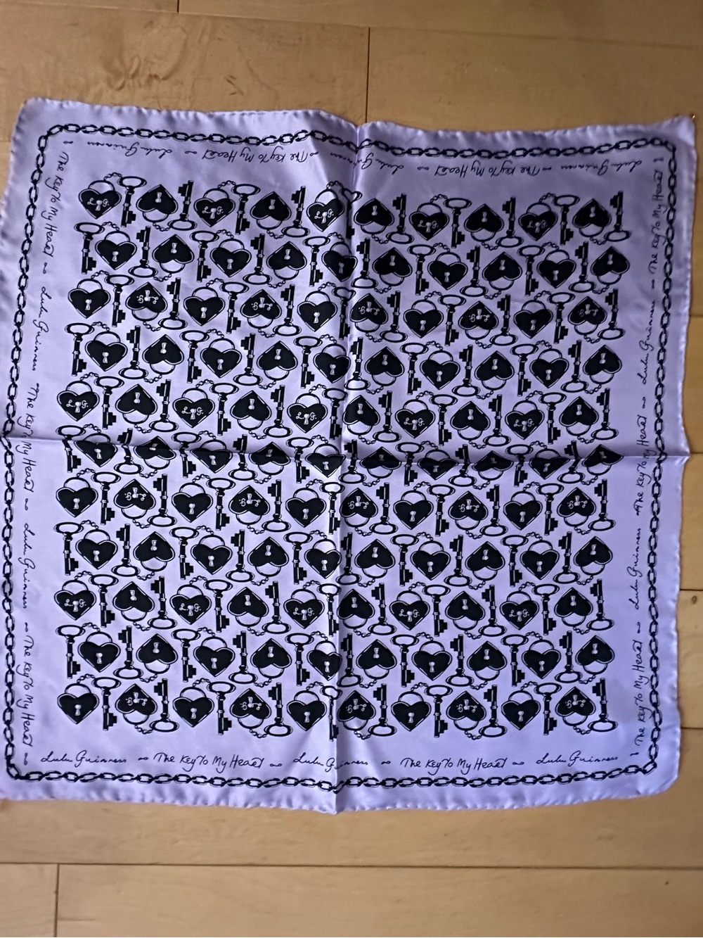 NWT Vintage Lulu Guinness Key To My Heart Silk Lavender Women's Scarf